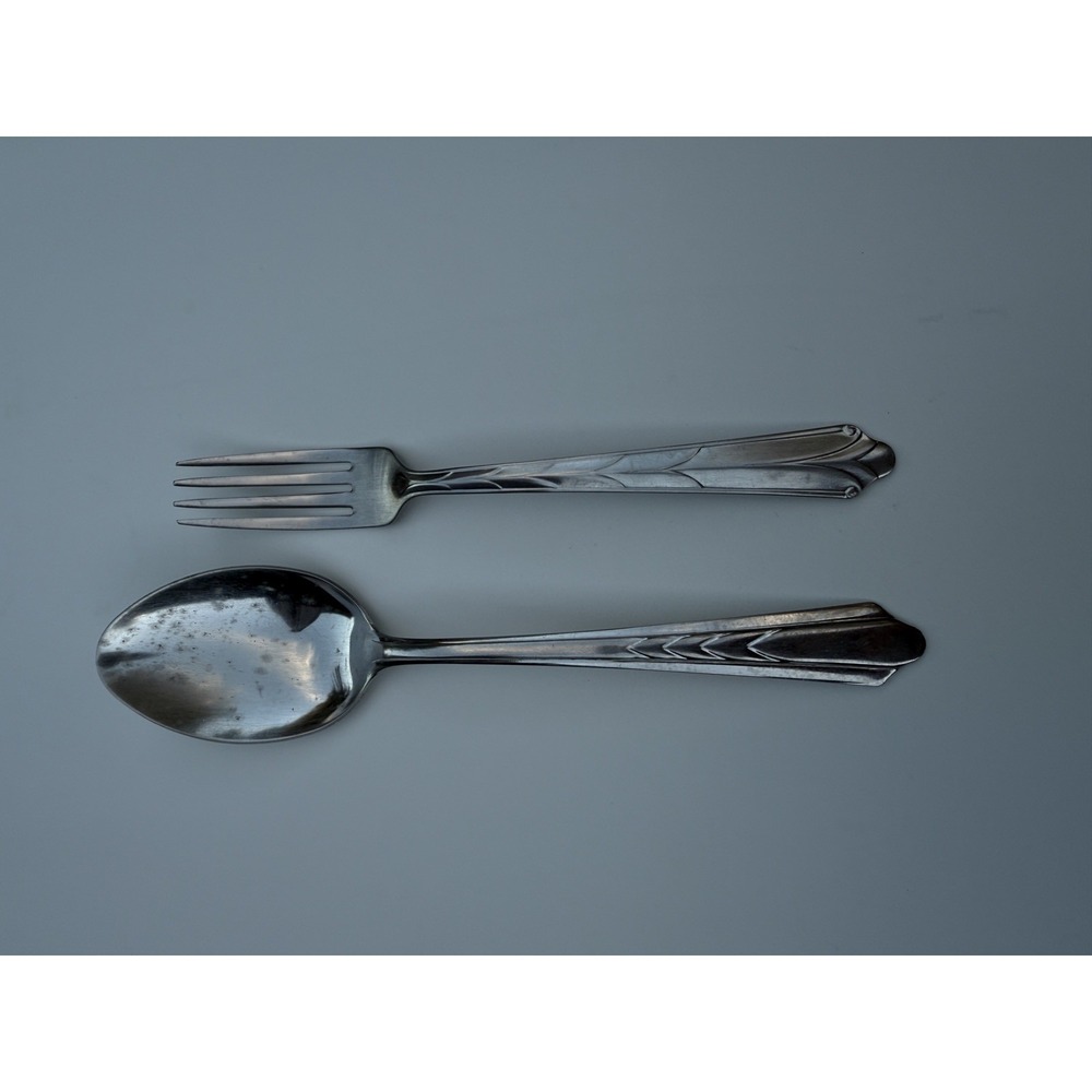 2 ECKO Chevron 18-8 Stainless EKS7 Spoon & Fork VTG Flatware - Picture 1 of 2